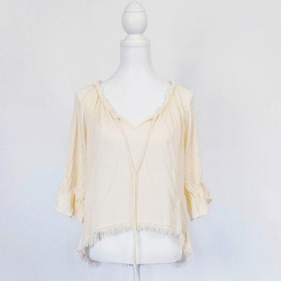 Umgee Tops - Umgee Fringed Peasant Top Medium Creamy  Yellow
